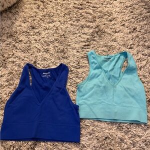 Garage Light/Dark Blue Ribbed Crop Top